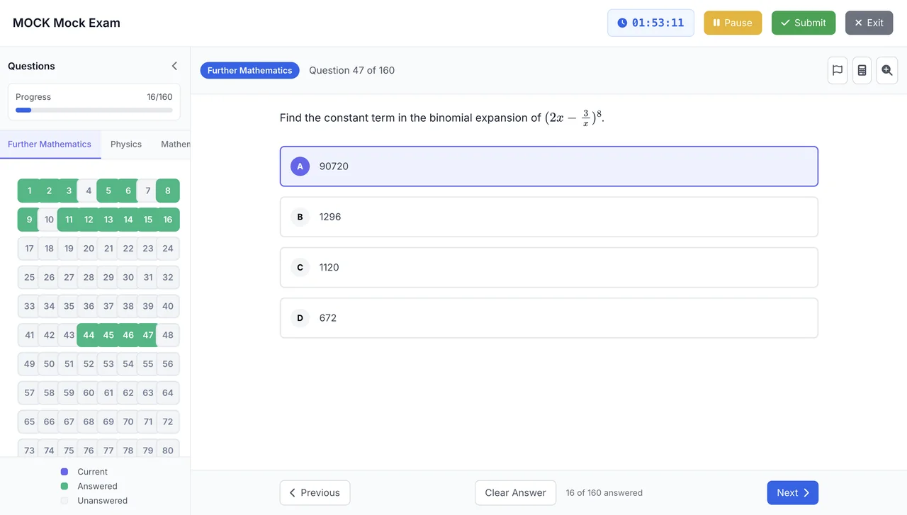 A Prepson mock exam with a countdown timer